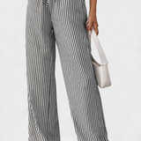 Sabrina Pantalones Rectos Ligeros con Cintura Ajustable a Rayas