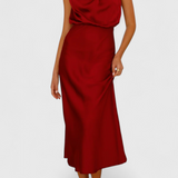 Rina Vestido Elegante de Cuello Halter Drapeado
