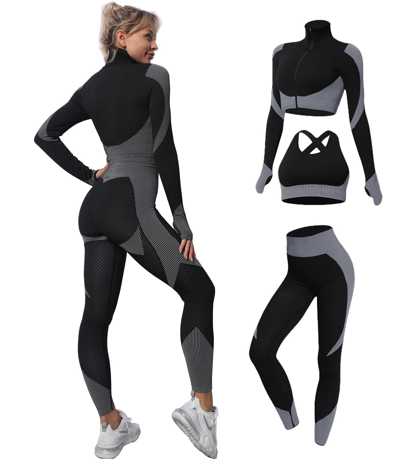 Conjunto de deporte sin costuras (3 piezas)