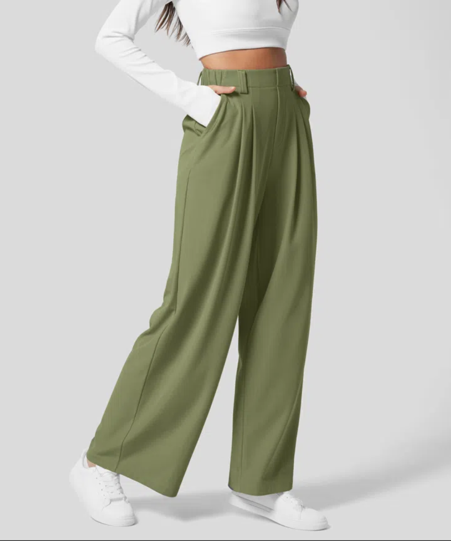 Alba Madrid - Elegante Pantalones de Cintura Alta con Cintura Elástica