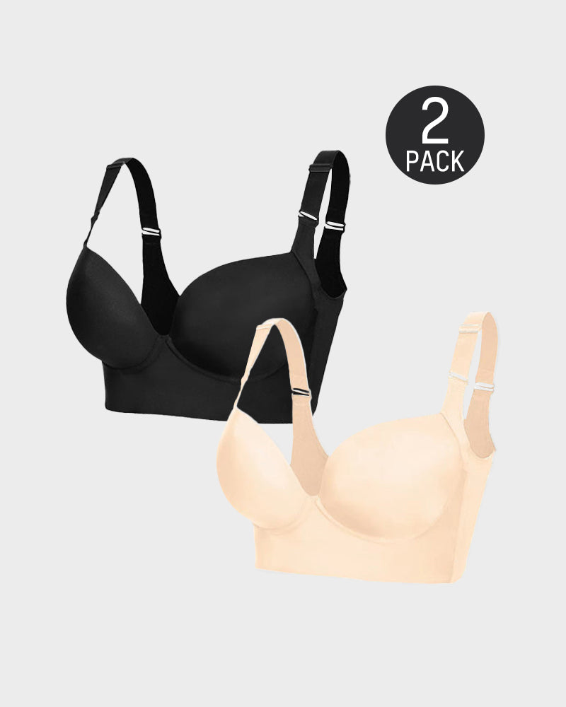 Sujetador de cobertura total Yack Saint® con alisador de espalda – Negro + Beige (2 unidades)