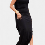 Aphrodite Vestido Asimétrico con Botones Dorados Decorativos