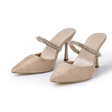 Sandalias de tacón alto con punta afilada adornadas con strass