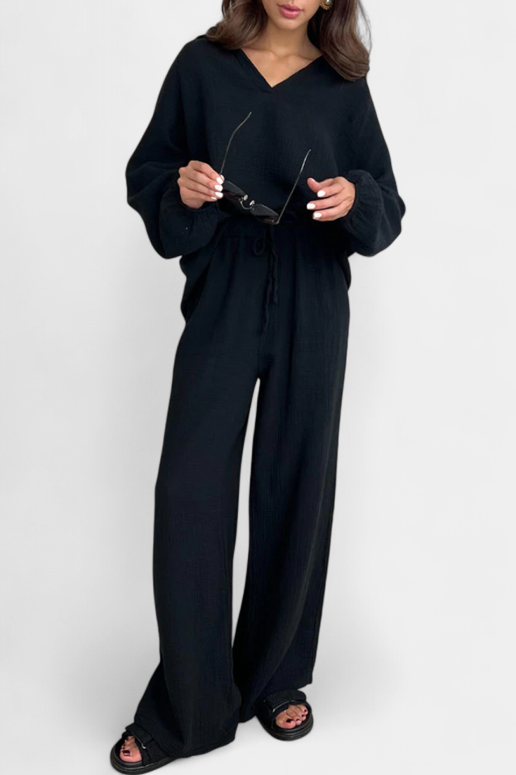 Aya Conjunto de Dos Piezas de Algodón con Escote en V