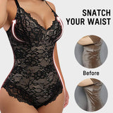 Body con escote en V profundo, tanga y efecto moldeador