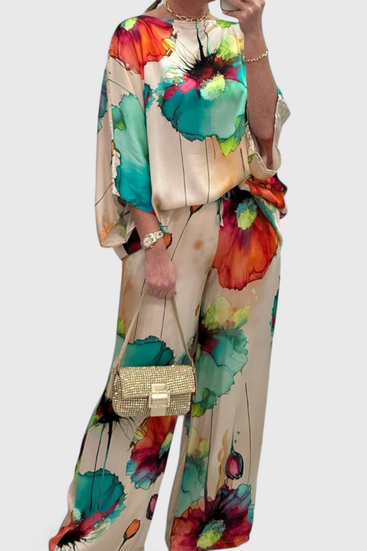 Karoline Conjunto Floral de Dos Piezas con Ajuste Relajado