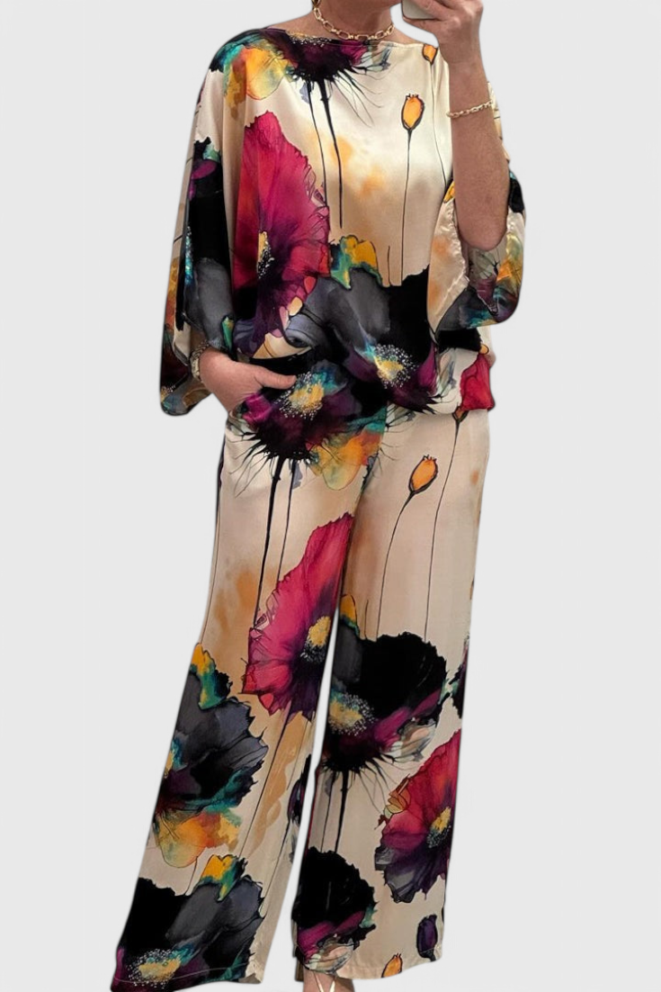 Karoline Conjunto Floral de Dos Piezas con Ajuste Relajado