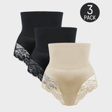 Braguitas moldeadoras de encaje sin costuras y cintura alta (paquete de 3)