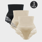 Braguitas moldeadoras de encaje sin costuras y cintura alta (paquete de 3)