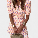 Araceli Conjunto Estampado con Blazer y Pantalón Acampanado