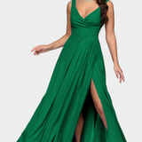 Rocío Vestido Largo con Drapeado Frontal y Escote Cruzado