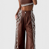 Mirella Conjunto Crop y Pantalones Anchos de Estampado Zigzag