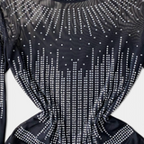 Antonella Body de Malla Transparente con Mangas Largas y Brillos