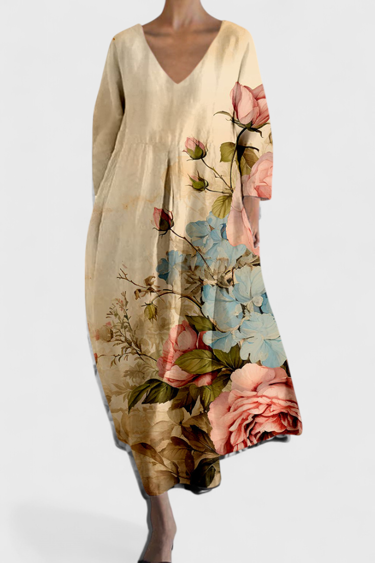 Anne Vestido Largo Colorido con Escote en V