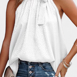 Adela Top sin Mangas de Leopardo con Cuello Alto y Lazo