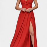 Rocío Vestido Largo con Drapeado Frontal y Escote Cruzado