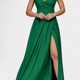 Rocío Vestido Largo con Drapeado Frontal y Escote Cruzado