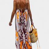 Vilma Vestido con Estampado Tropical y Espalda Descubierta