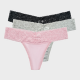 Tangas sin costuras con cintura baja y encaje (paquete de 3)