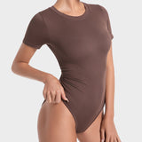 Body sin costuras con cuello redondo y mangas cortas