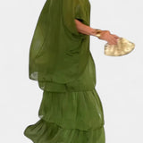 Caroline Vestido Maxi con Volantes y Mangas Murciélago