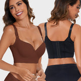 Yack Saint® Sujetador correctivo de espalda con cuello en V y cobertura total – Negro + Marrón (pack de 2)