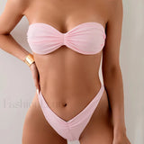 Conjunto de bikini bandeau fruncido con corte alto