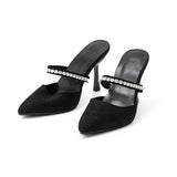 Sandalias de tacón alto con punta afilada adornadas con strass