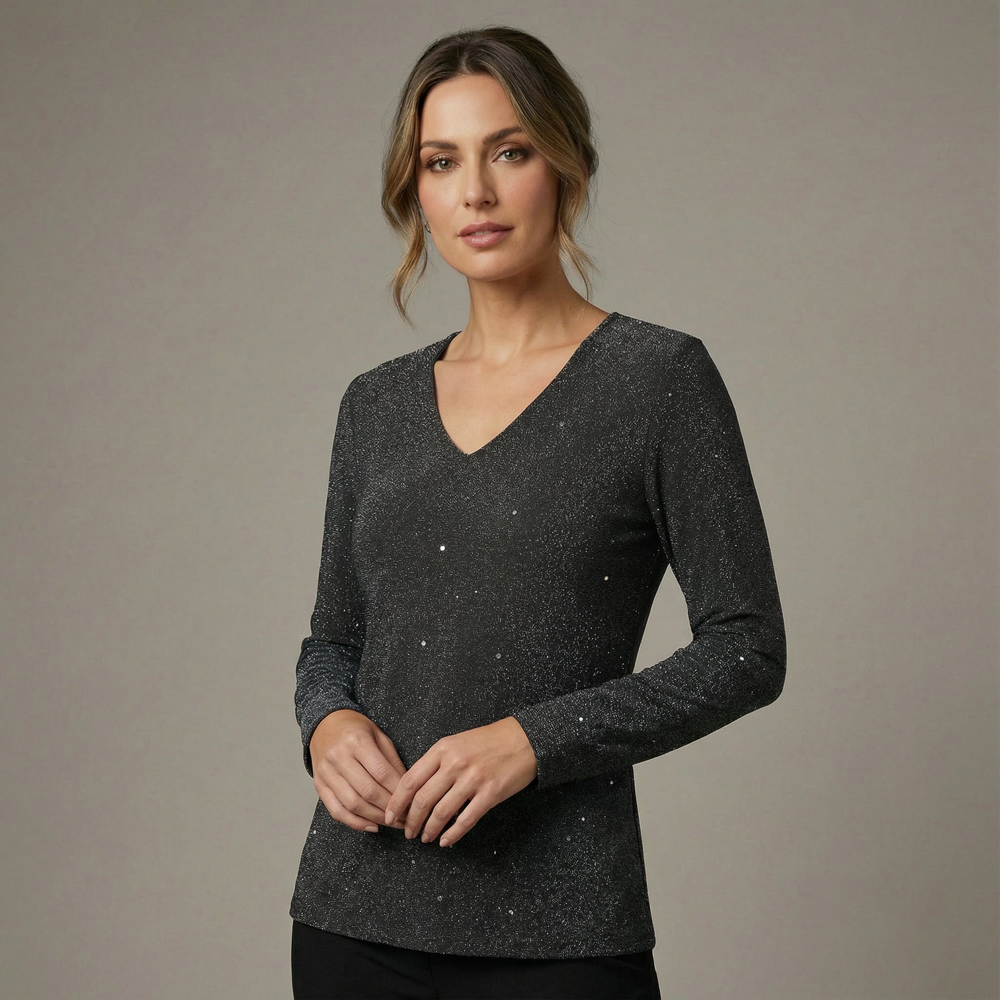 Francisca - Blusa con cuello en V y diseño de rombos