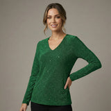 Francisca - Blusa con cuello en V y diseño de rombos