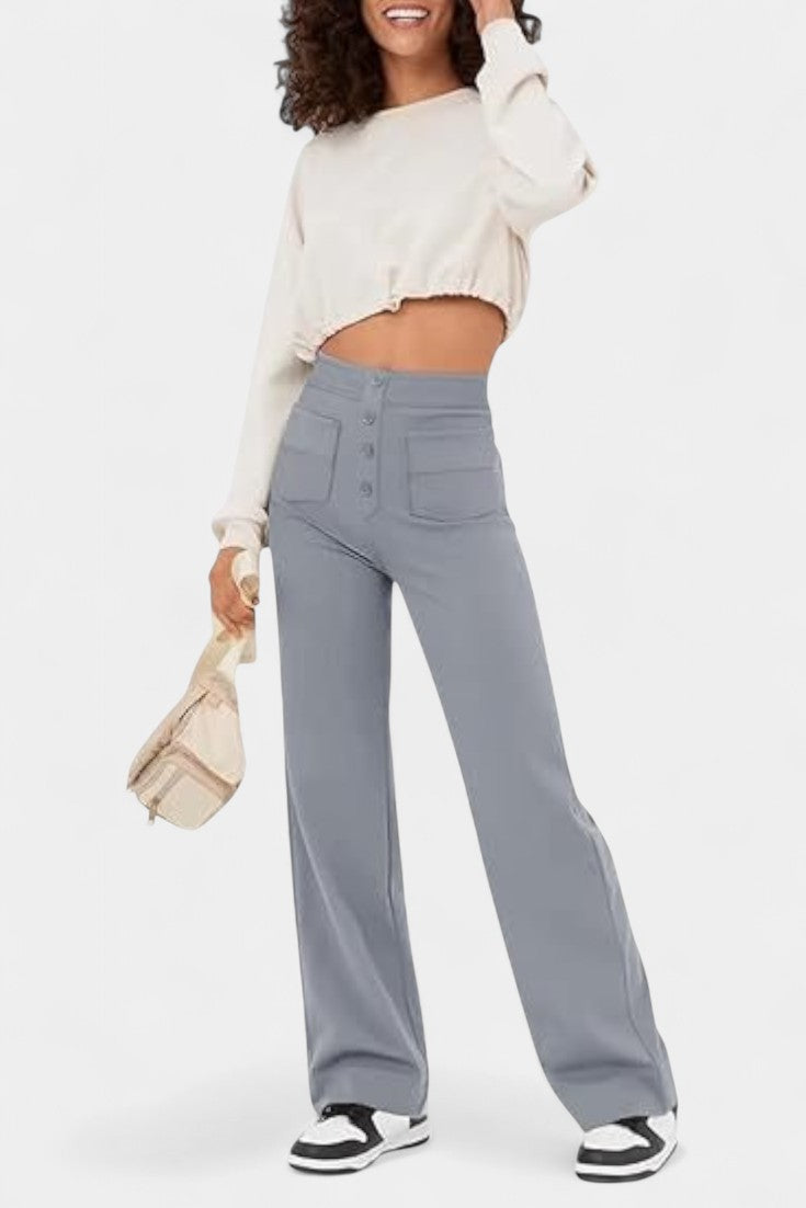 Nova Pantalones Rectos de Cintura Alta y Elasticidad