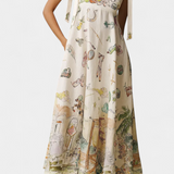 Cirila Vestido Largo con Cordones y Estampado Floral Fantasía