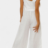 Pascuala Conjunto de Lino de Dos Piezas con Blusa sin Mangas y Pantalón Fluido