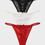 Tanga en V de malla con acabado de encaje