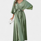 Milly Vestido Elegante con Abertura y Lazo