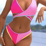 Conjunto de bikini brasileño estilo bandage con paneles combinados