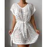 Salida de playa vestido con escote en V, cordón ajustable y abertura