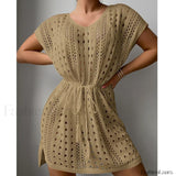 Salida de playa vestido con escote en V, cordón ajustable y abertura