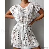 Salida de playa vestido con escote en V, cordón ajustable y abertura